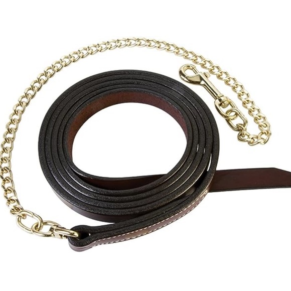 Leather Dog or Horse Lead and Chain Brass 90” New - Picture 12 of 16